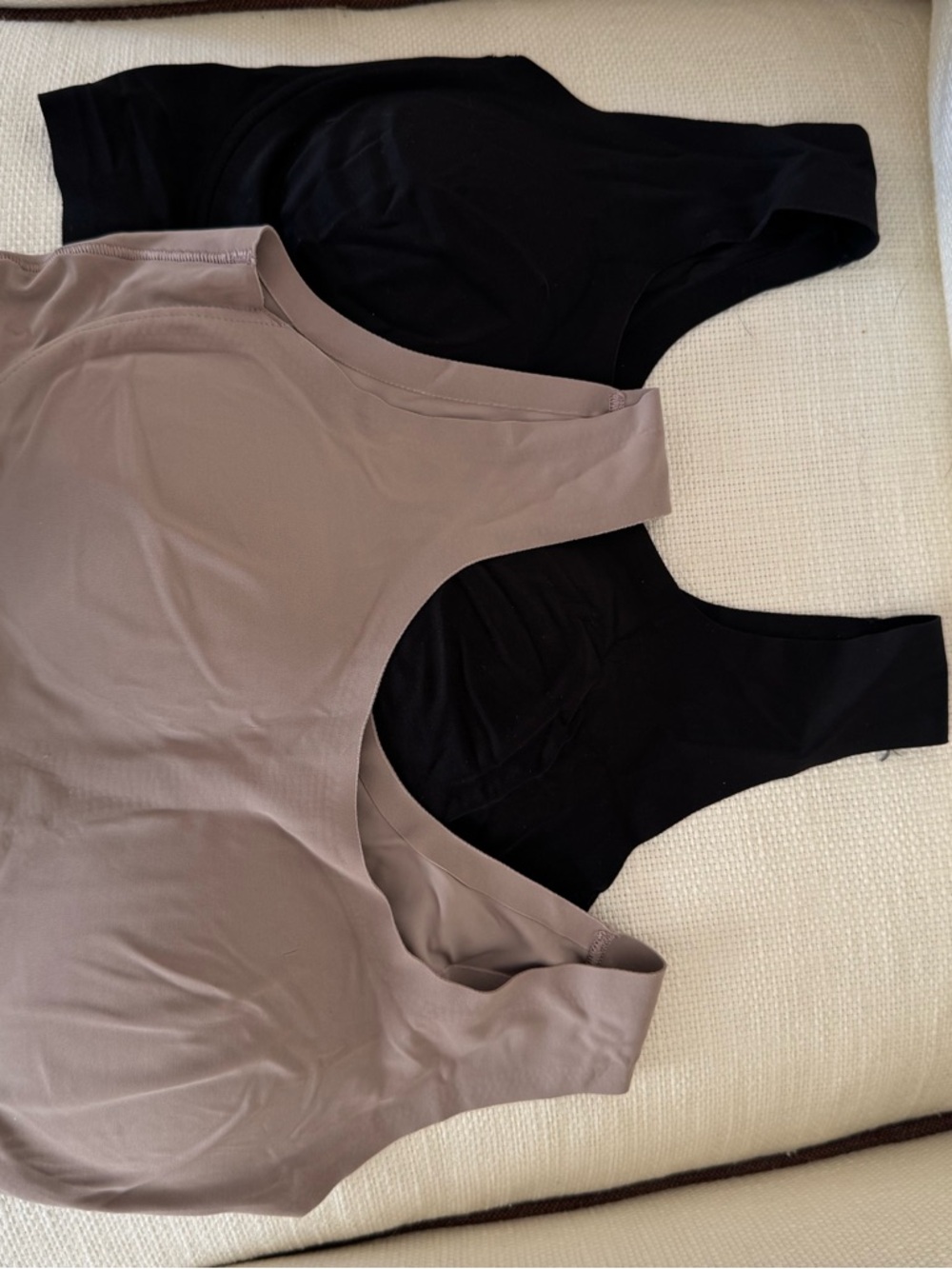 True & Co. True Body Scoop Neck Seamless Tank Bras bundle  - Black & Taupe